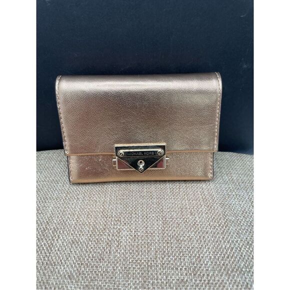 New Michael Kors Cece Small Pale Gold Leather Wallet Card Case - Picture 13 of 13